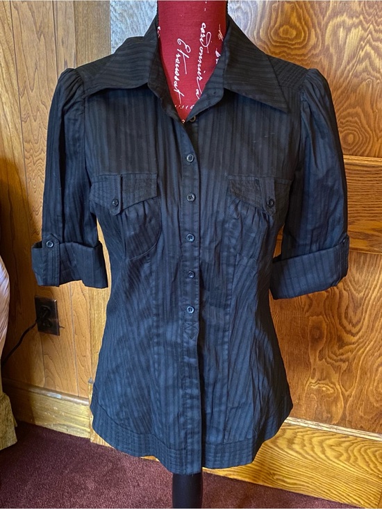 bebe Tops - bebe Black Striped Button-Down Collared Shirt